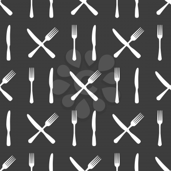 Kitchen or food seamless pattern with fork and knife. Vector illustration