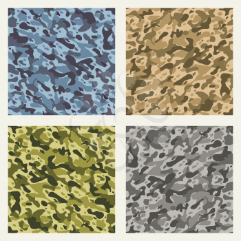 Fabric camouflage patterns. Brown and green cloth seamless pattern vector backgrounds for soldiers and hunting