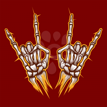 Skeleton bones hands heavy metal or rock music sign vector background