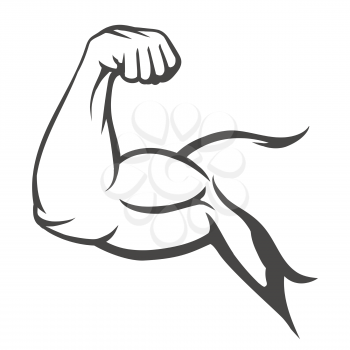 Bodybuilder muscle flex arm vector illustration. Strong macho biceps gym flexing hand vector icon isolated on white background