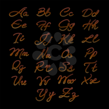 Rope imitation ABC, colorful alphabet isolated on black background. Vector illustration