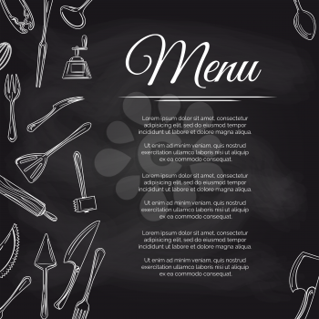 Chalkboard menu poster design with kitchen utensils, vector illustration