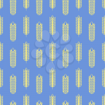 Yellow wheat on blue backrop. Vector agriculture seamless pattern design