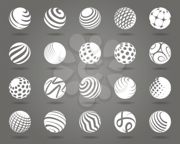 White spheres with shadows. Vector texture shade 3d shape sphere set