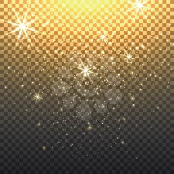 Stardust sparkly backdrop with starfall or glitter star rain with transparent background vector illustration