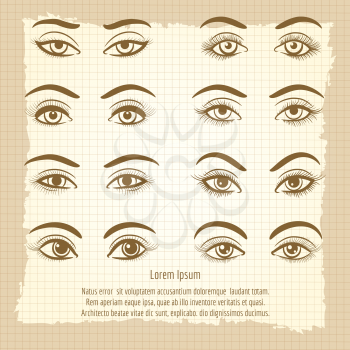 Female eyes vintage poster design with text. Vector illustration