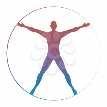Modern colorful vitruvian man isolated on white background. Vector illustration