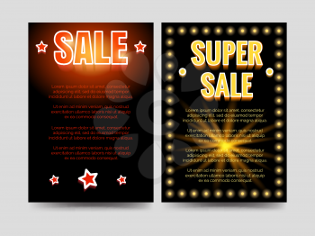 Shining sale and super sale brochure flyers template. Vector illustration