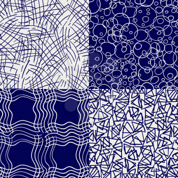 Ballpoint drawing seamless pattern collection. Vector hand drawn abstract seamless texture set