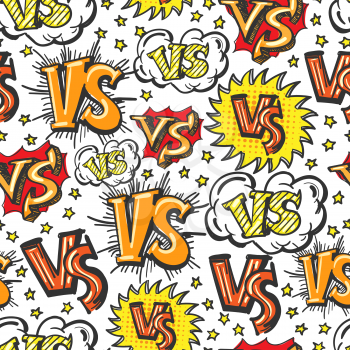 Colorful cartoon syle seamless pattern with VS confrontation signs and stars. Vector illustration