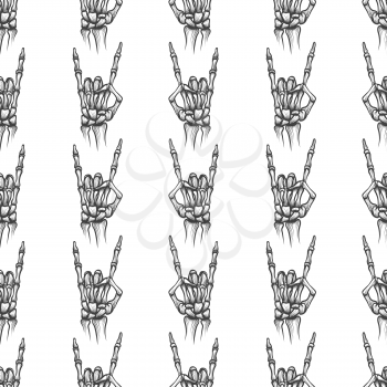 Heavy metal bones hand horns seamless pattern, vector illustration