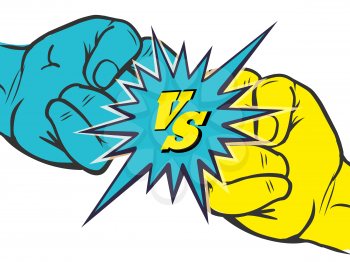 Versus rivalry fist vector illustration. Male hands battle isolated on white background