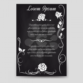 Vintage romantic brochure flyer template with decorative ornate floral element