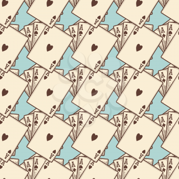 Vintage cards seamless pattern. Vector four aces texure