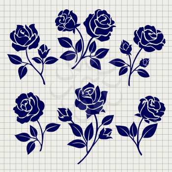 Roses collection for design on notebook page. Vector illustration
