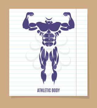Male athletic body silhouette on line paper page, vector illustration