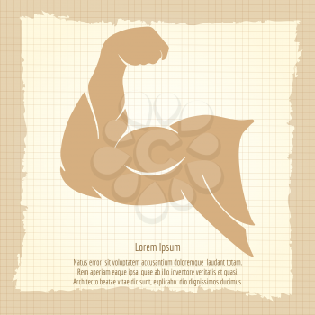 Power male muscle arm on vintage background, vector illustration
