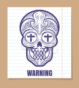 Calavera or sugar skull on linear page. Vector day of dead poster