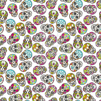 Colorful mexican sugar skull seamless pattern, vector illustration