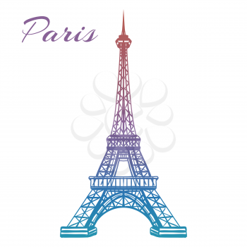 Colorful hand drawn Eiffel tower isolated on white backgound. Vector illustration
