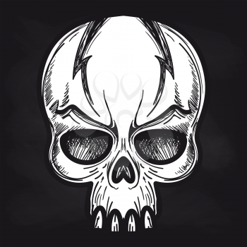 Hand drawn agressive monsters skull on blackboard background. Vector illustration