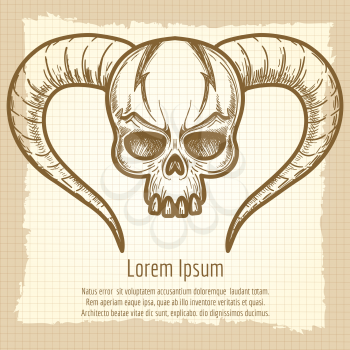 Monsters skull with horns on vintage background, vector llustration