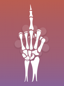 Skeleton hand sign, vector illustration. Skeleton shows middle finger