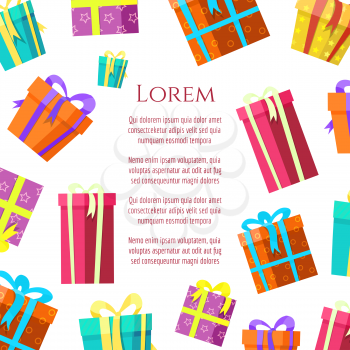 Colorful gift boxes poster design. Vector birthday, christmas background