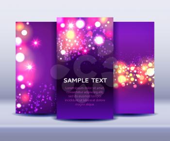 Set of abstract bokeh backgrounds in puprle and pink colors, vector illustration