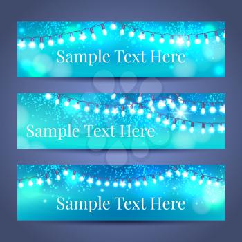 Set of banners with glowing light garlands, vector illustration