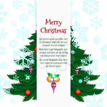 Decorative christmas tree, snowflakes and decorations banner design. Vector illustration