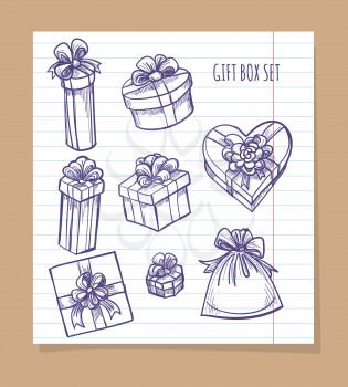 Gift box set on line notebook page vector