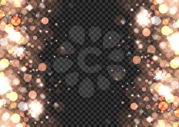 Abstract bronze bokeh lights on the transparent background, vector illustration