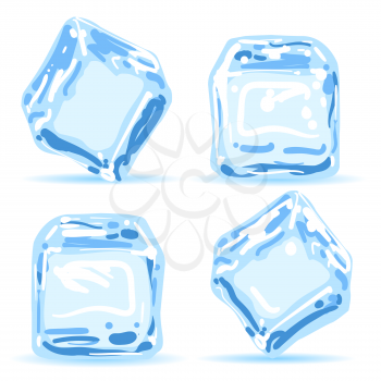 Ice cubes. Blue water melting ice pieces vector illustration