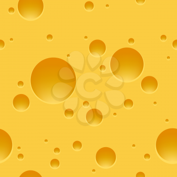 Swiss cheese pattern. Edam or maasdam slice porous yellow square background, vector illustration