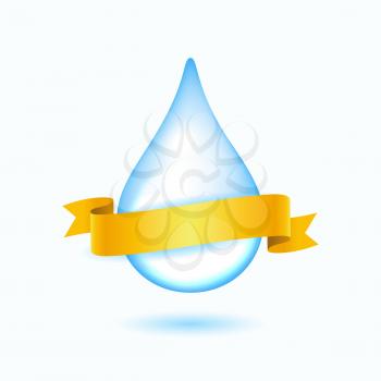 Vector water drop with yellow ribbon on white background