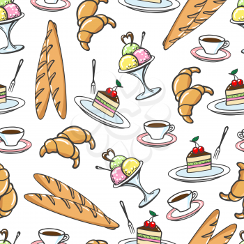 Hand drawn sweet desserts seamless pattern, vector illustration