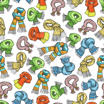 Colorful winter scarves seamless pattern with white background. Vector illustration
