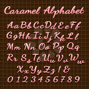Sweet pink lettering font. Vector candy sweets cream alphabet letters