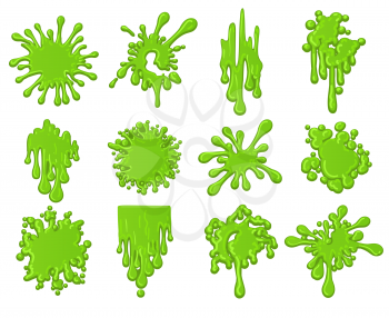 Slime splats. Dirt dripping green slime splodge set vector illustration