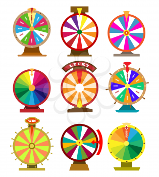 Fortune wheel icons. Vector turning lucky wheels for betting and fortune chance signs