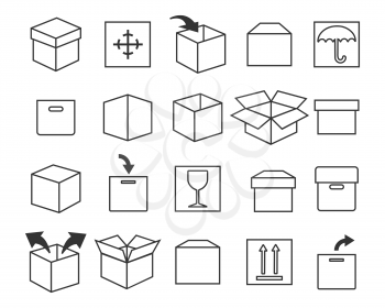 Box packing icons. Package parcel delivery and shipping boxes vector icon set