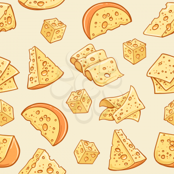Cheese doodle pattern. Vector supermarket delicatessen eating snack background with pieces of cheese