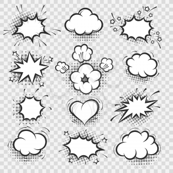 Comic bubbles. Vector cartoon talk bubble and thinking balloon elements isolated on transparent background