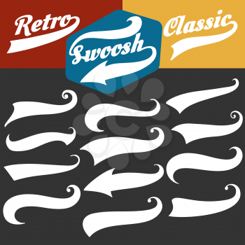 Swoosh tails. Retro sports swash decorative elements for baseball or strike banners and tshirts vector set