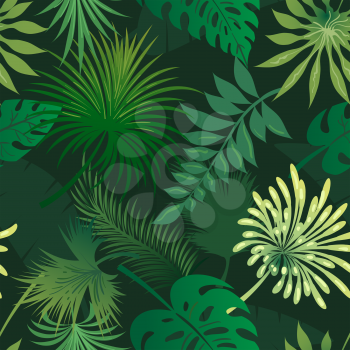 Tropical leaves seamless pattern. Palm leafs green pattern vector wallpaper for tropical print design