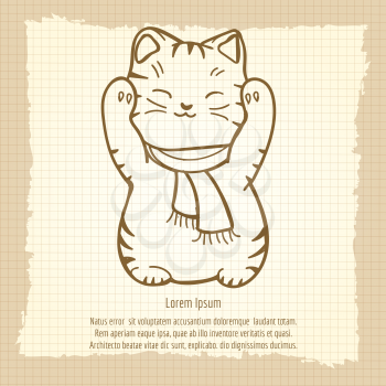 Chinese or japanese lucky cat vintage pattern, vector illustration