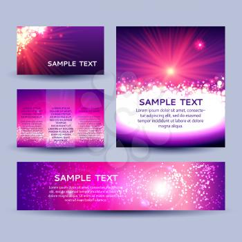 Set of abstract sunburst backgrounds in pink and violet, vector templates