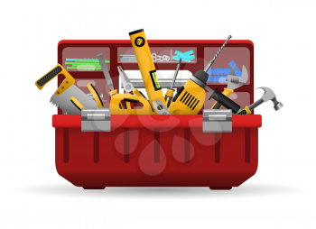Tool box. Vector instrument toolbox with tools kit for home repair isolated on white background