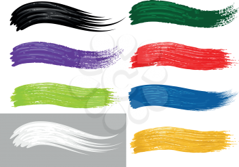 Colorful brush strokes isolated on white background. Green and red, yellow and blue paintbrush splashes. Vector illustration